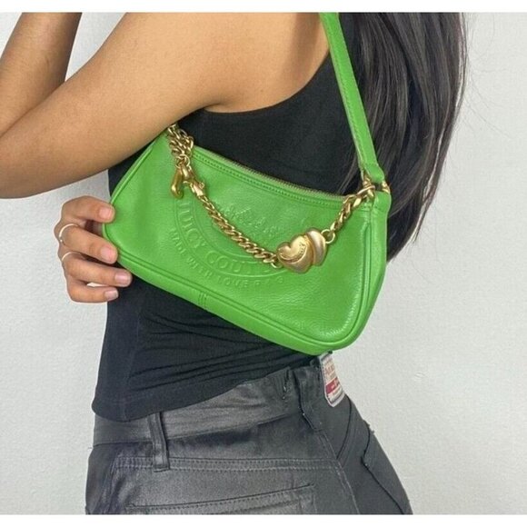 Vintage Y2K Juicy Couture Baguette Shoulder Bag Green Leather Mini Crown Charm - Picture 16 of 16